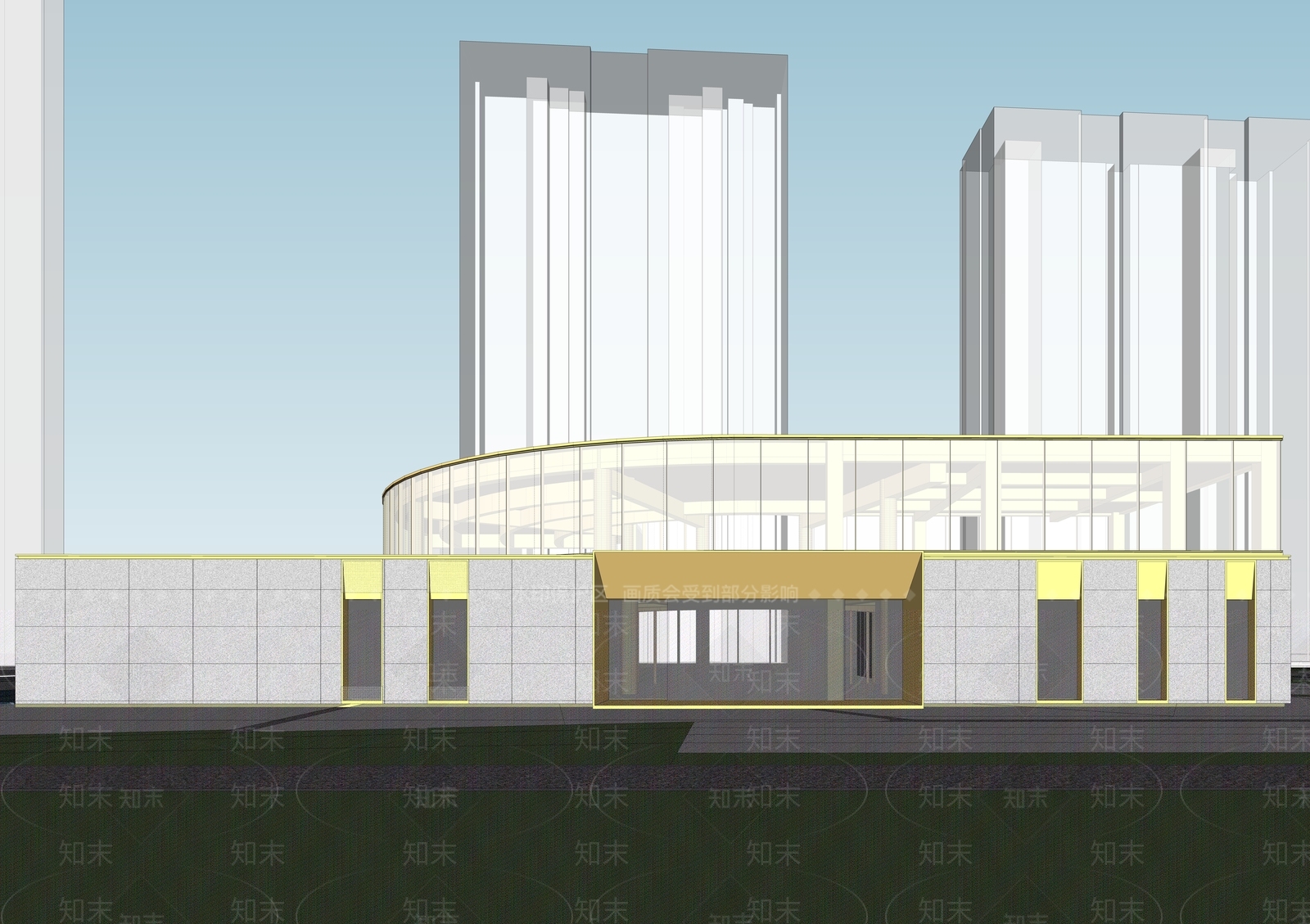 轻奢售楼处建筑SU模型下载【ID:1233746954】