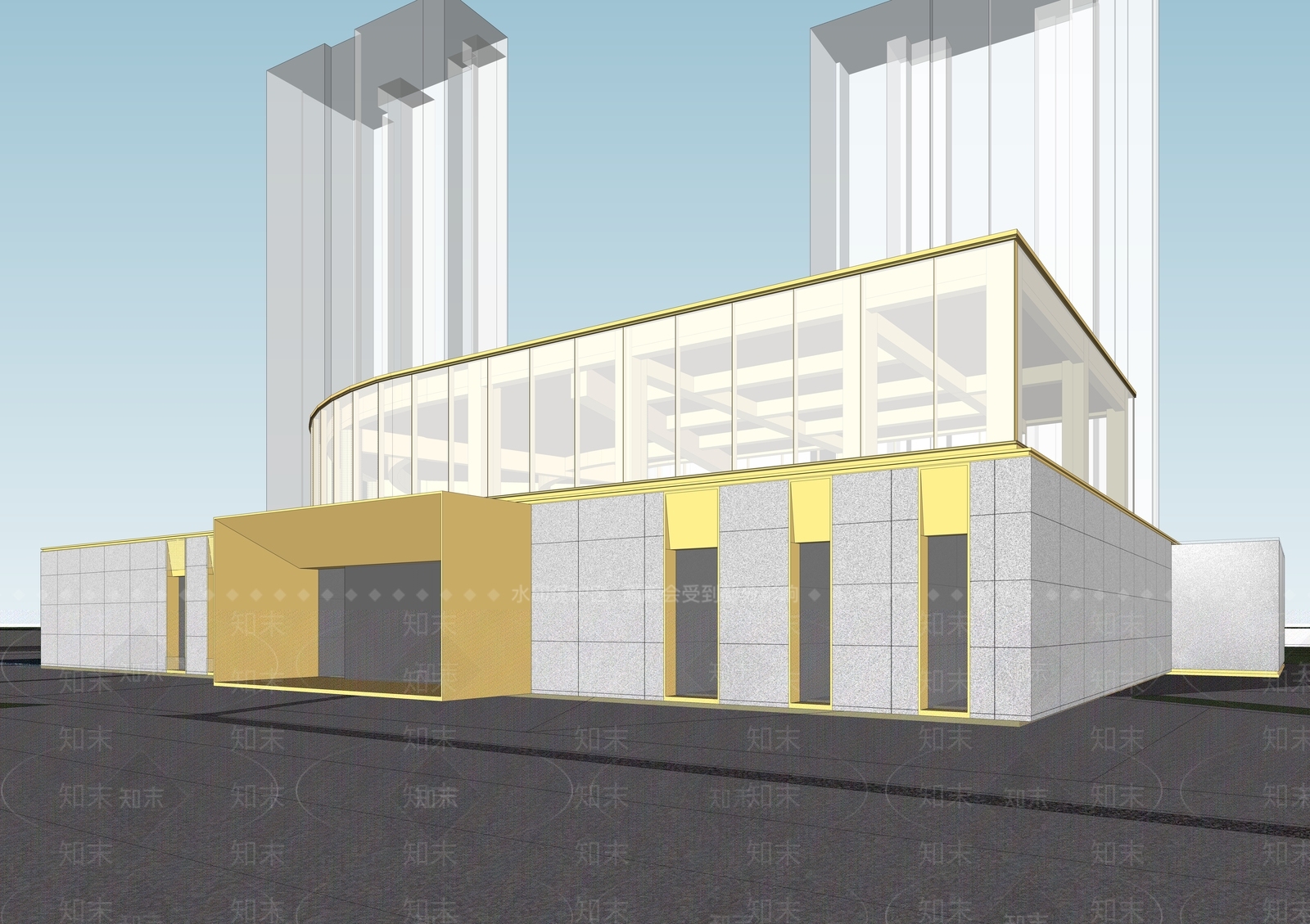 轻奢售楼处建筑SU模型下载【ID:1233746954】
