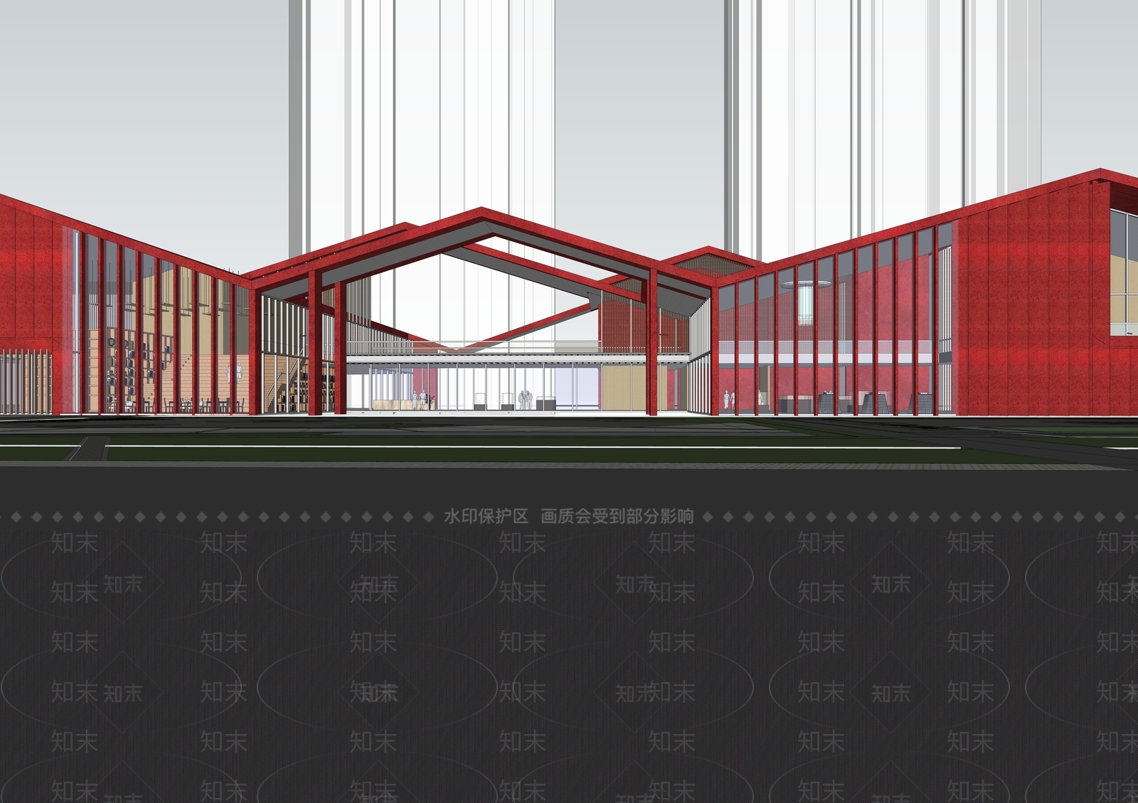 现代主义售楼处建筑SU模型下载【ID:1233747279】