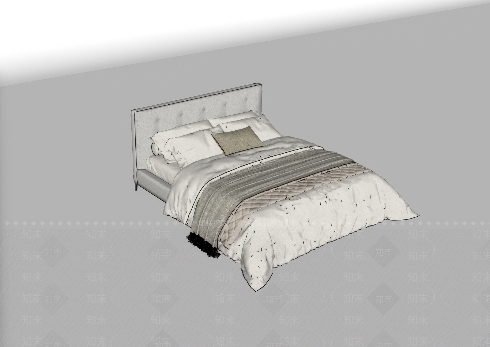 现代简约双人床SU模型下载【ID:1233748497】