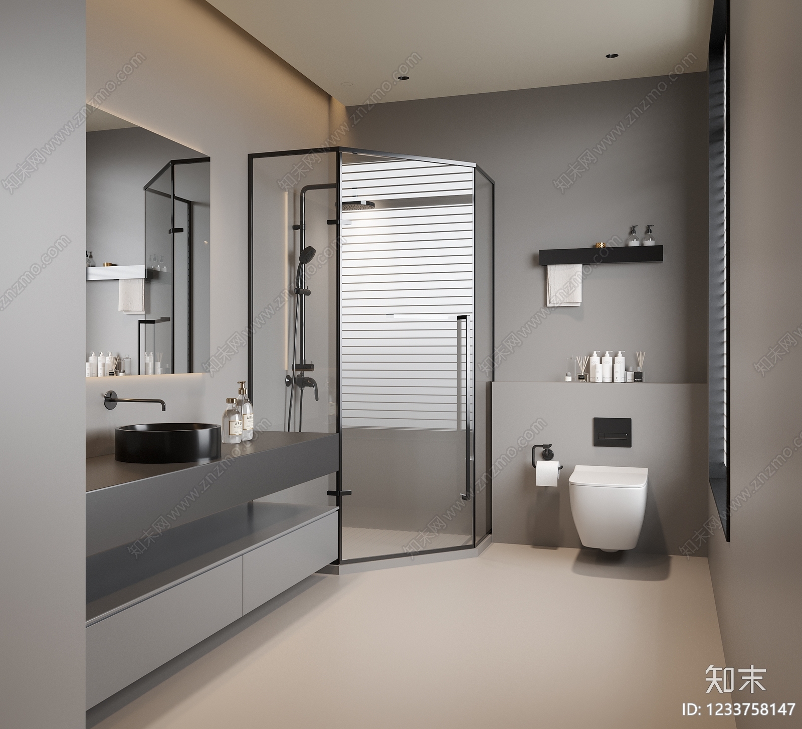 意式极简卫生间3D模型下载【ID:1233758147】