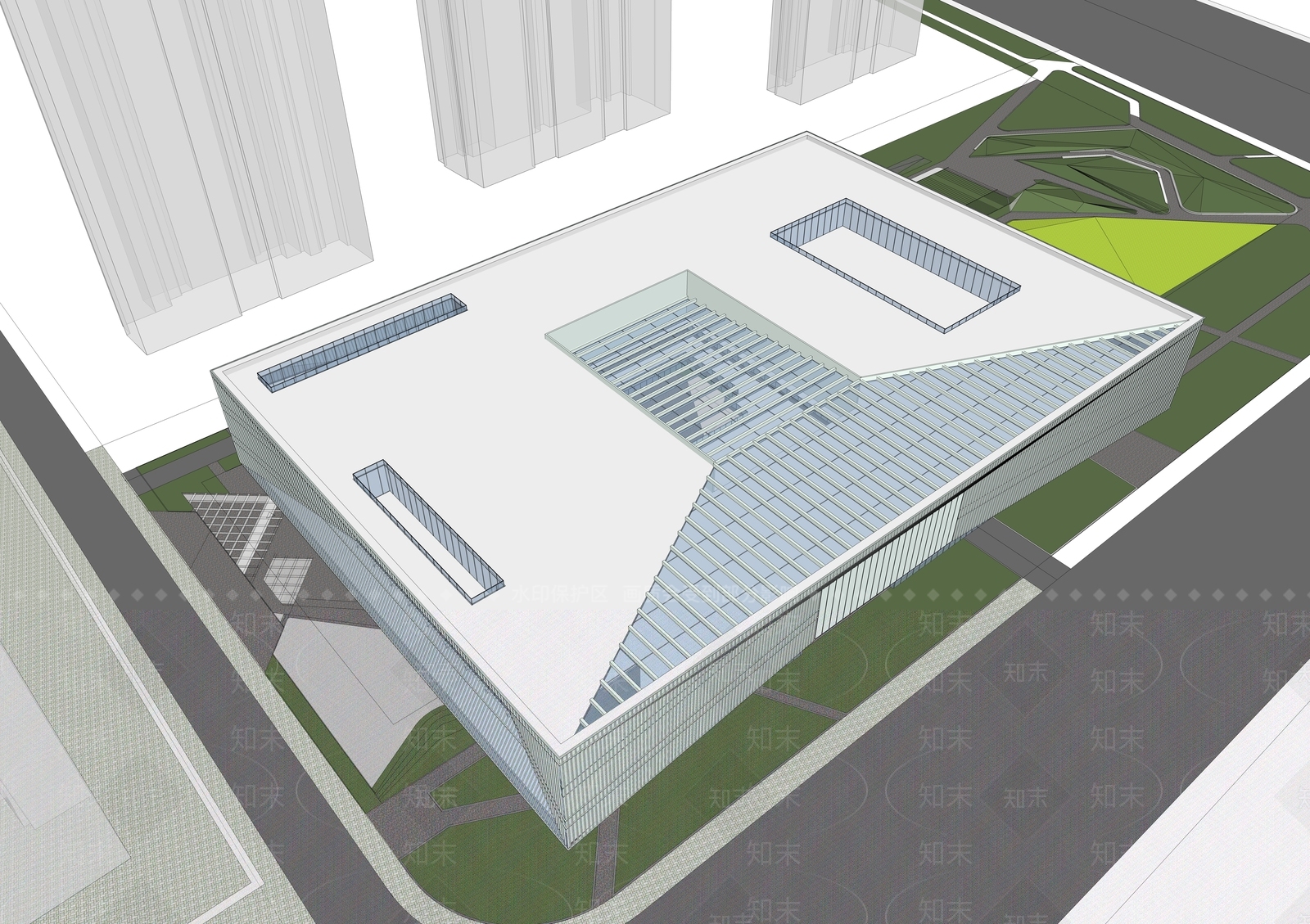 现代主义展览馆建筑SU模型下载【ID:1233758224】