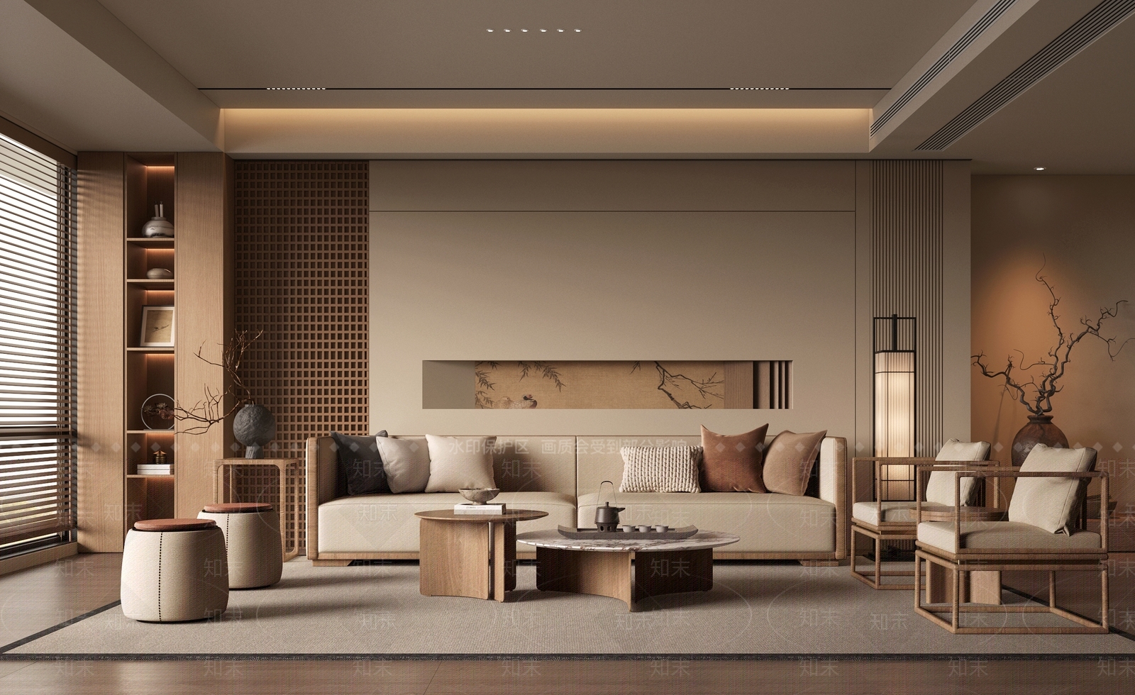 新中式家居客厅SU模型下载【ID:1233758598】