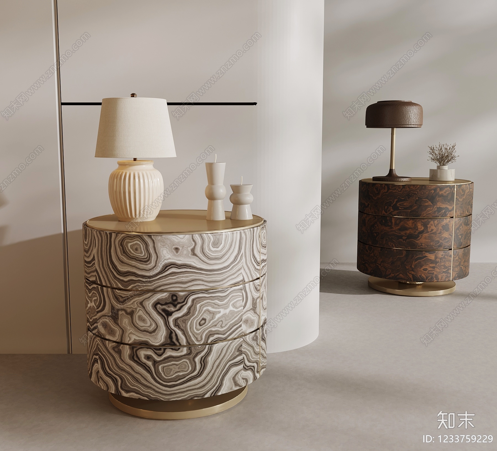 轻奢床头柜3D模型下载【ID:1233759229】