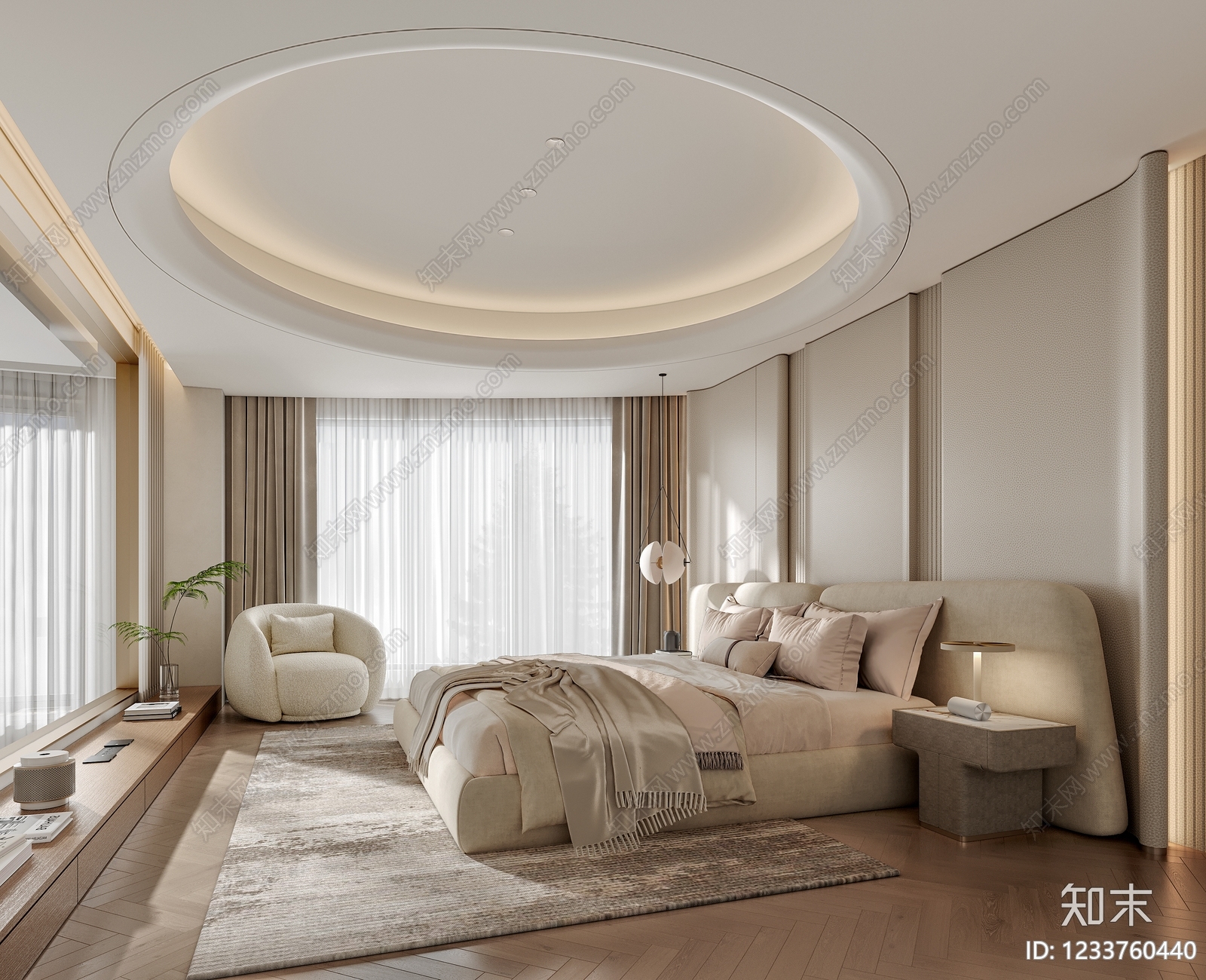 奶油风主卧3D模型下载【ID:1233760440】