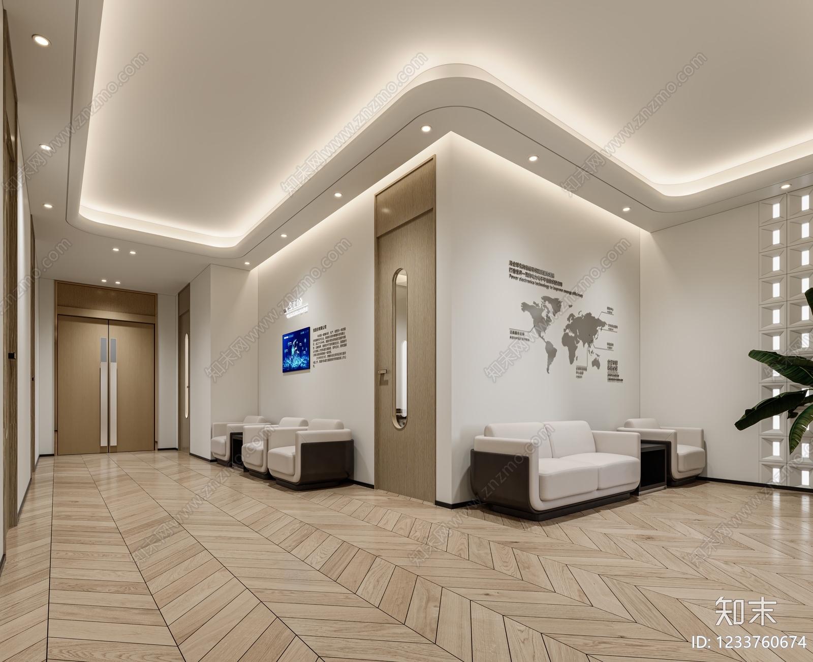 现代简约办公区3D模型下载【ID:1233760674】