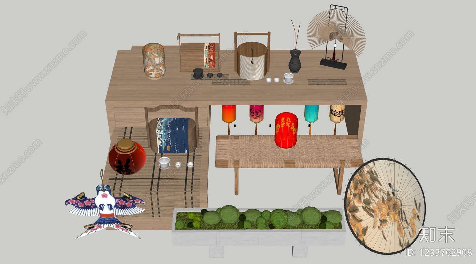 新中式文创展台SU模型下载【ID:1233762908】