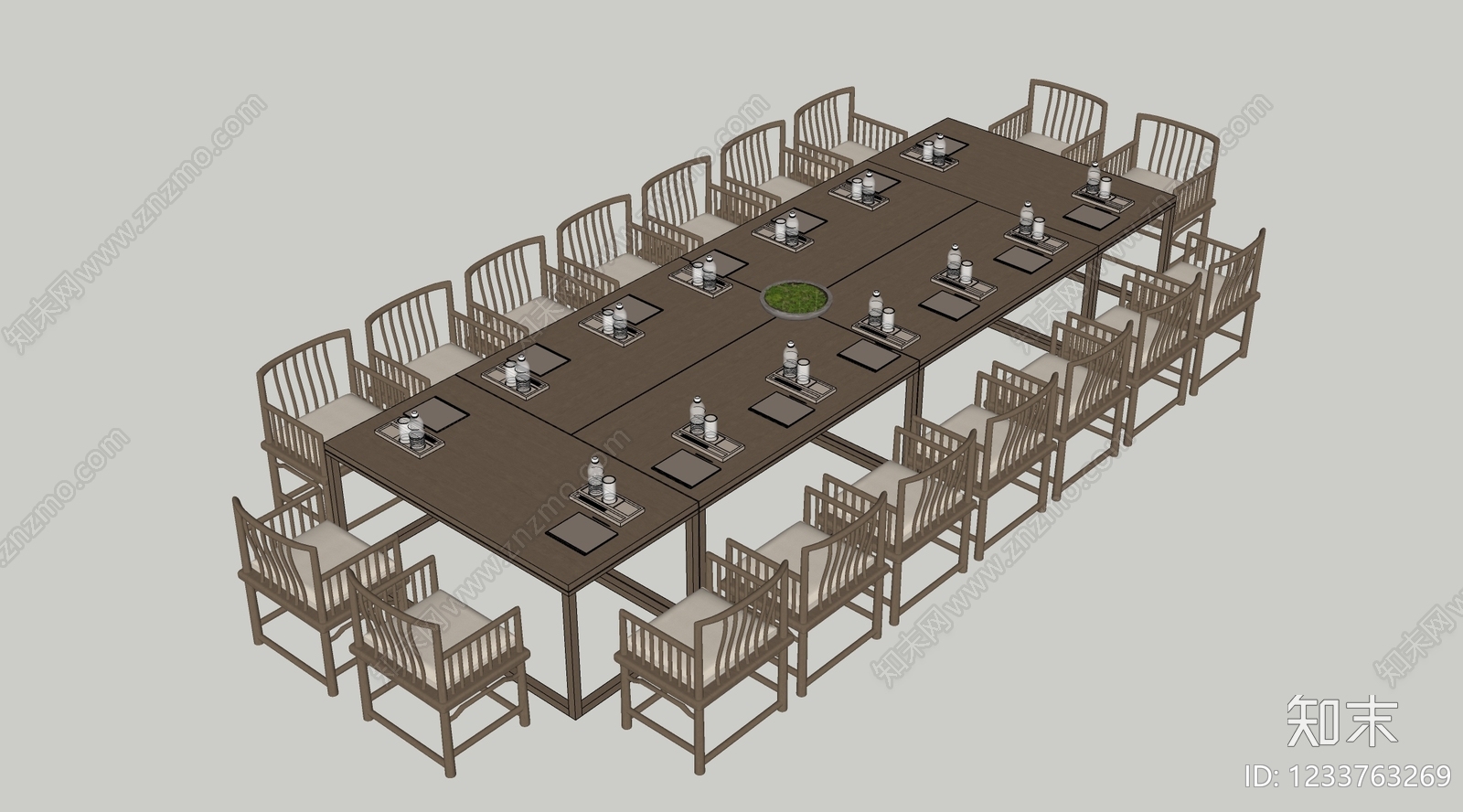新中式会议桌椅SU模型下载【ID:1233763269】