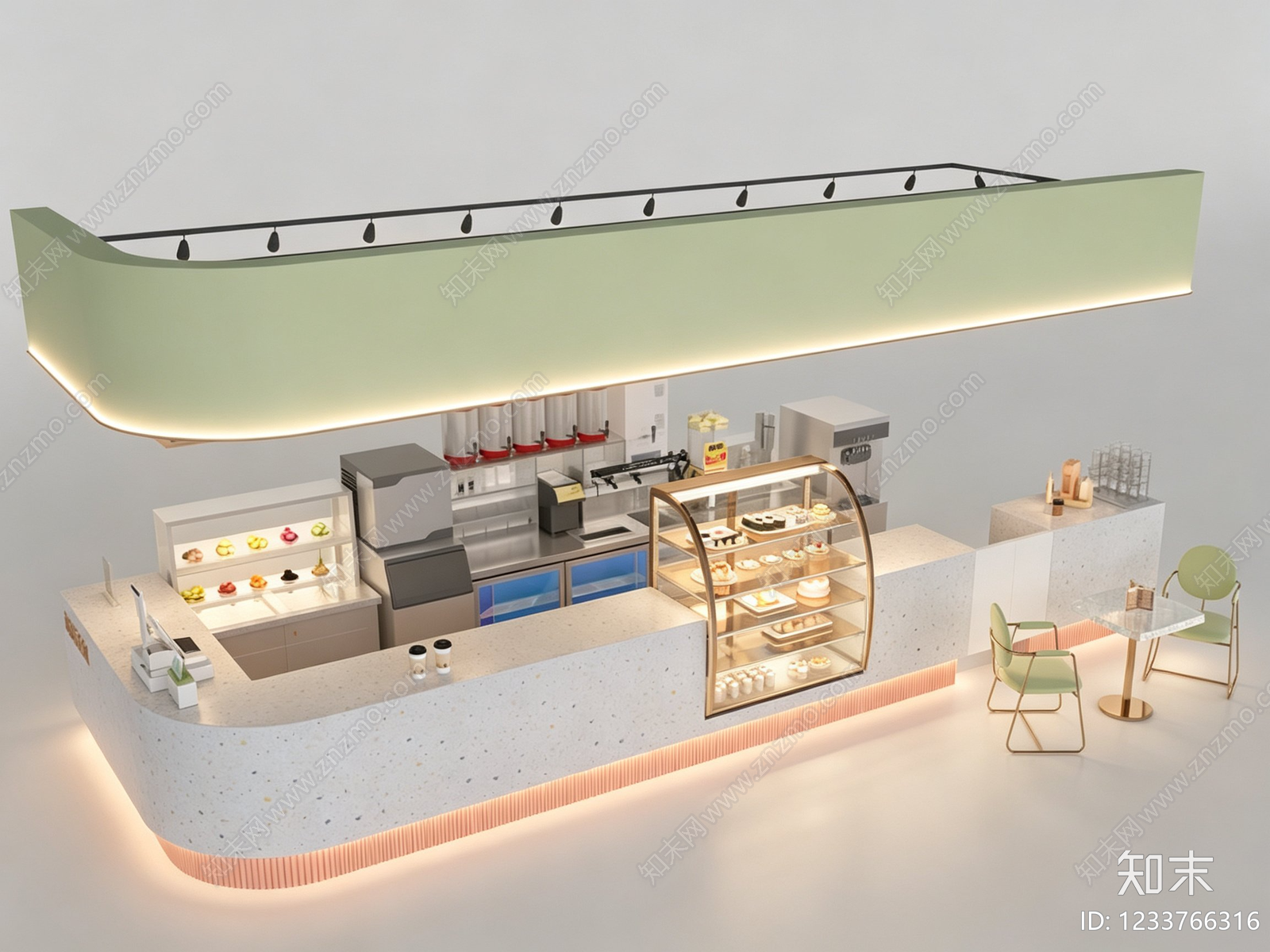 现代简约甜品面包店3D模型渲染效果图