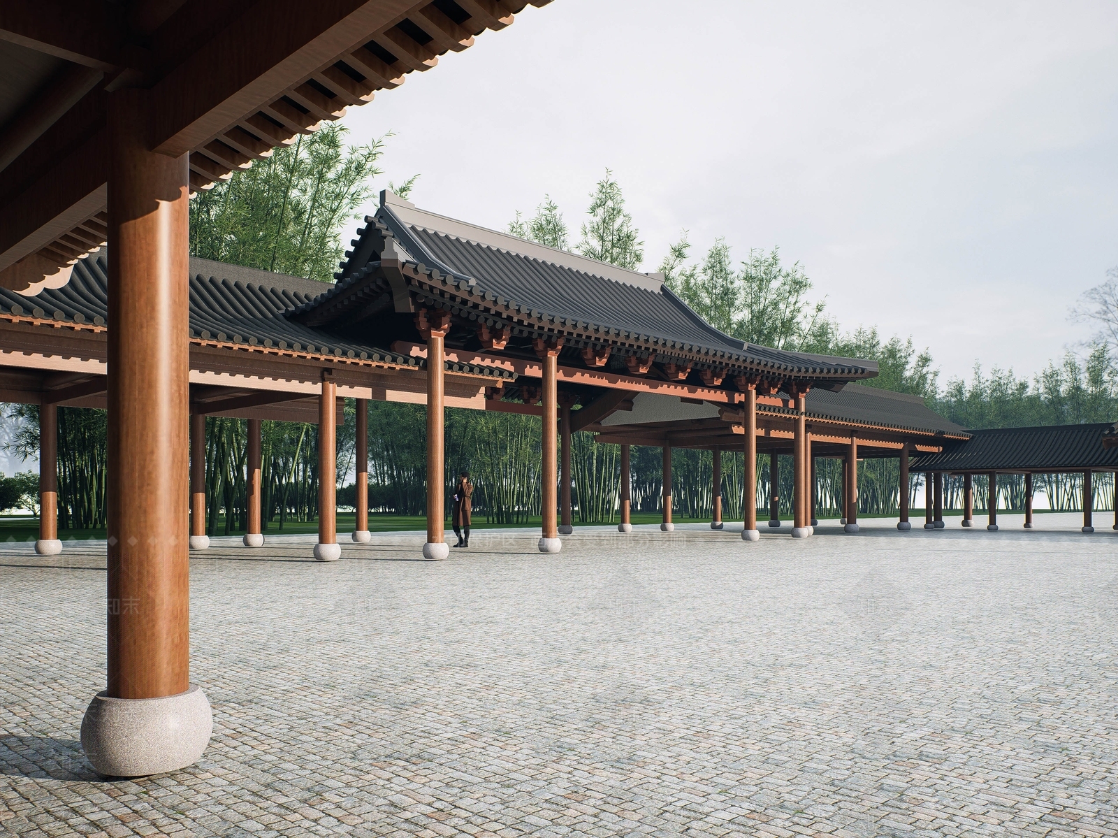 中式古建古建3D模型渲染效果图