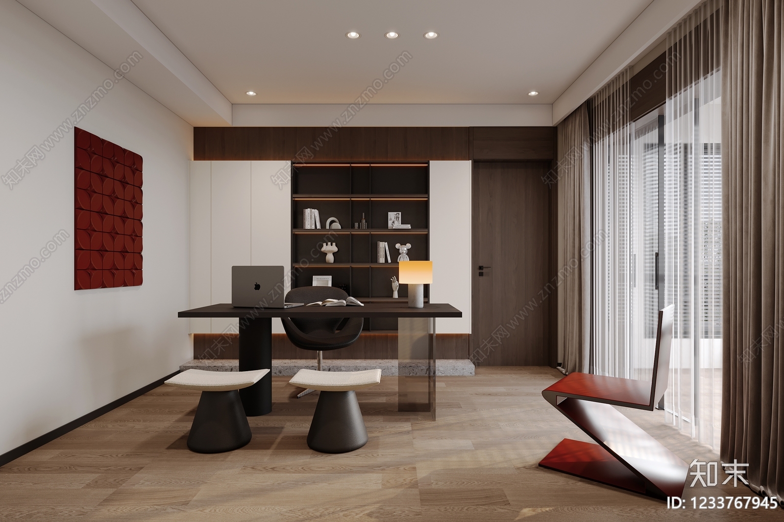 现代简约书房3D模型下载【ID:1233767945】