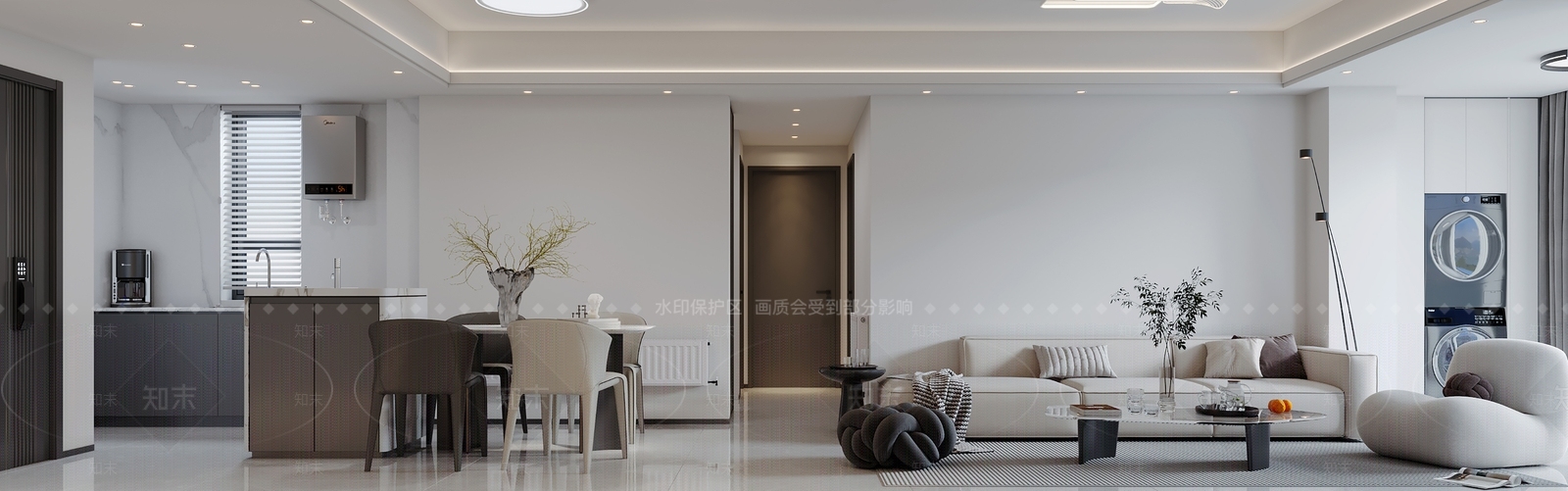 现代简约大平层客餐厅3D模型下载【ID:1233768849】