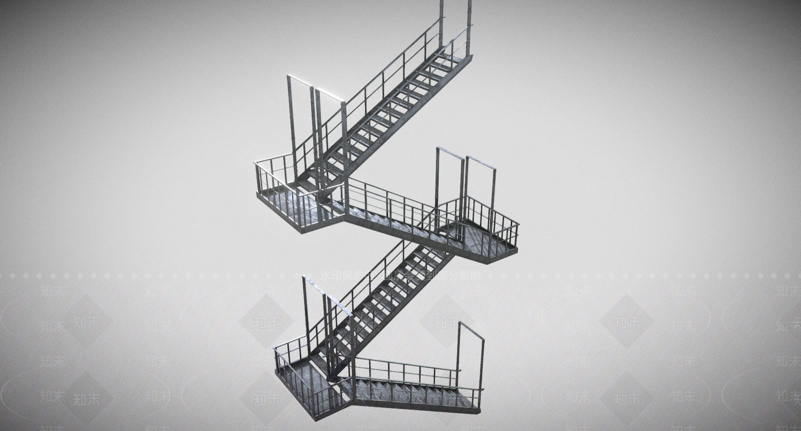 工业风三跑楼梯3D模型下载【ID:1233769486】