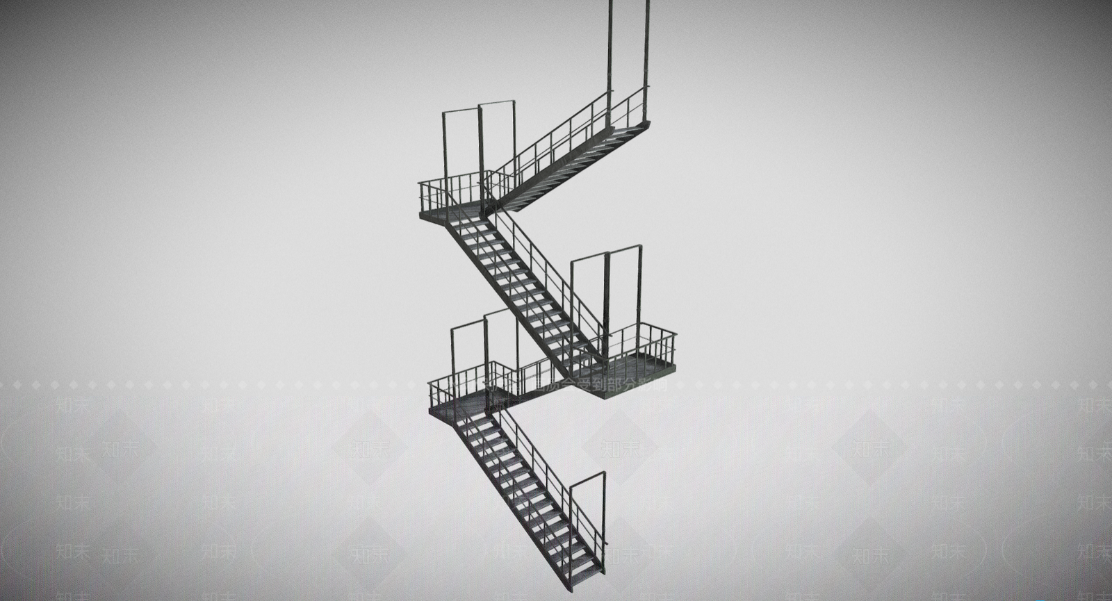 工业风三跑楼梯3D模型下载【ID:1233769486】