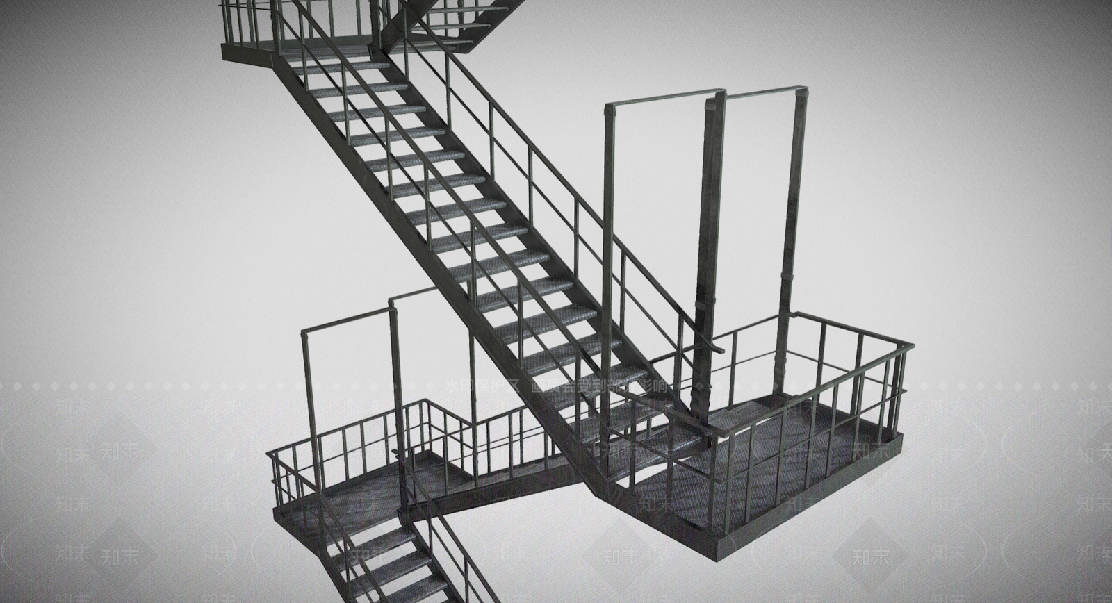 工业风三跑楼梯3D模型下载【ID:1233769486】