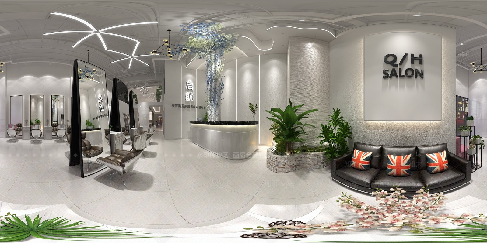 现代简约美发店3D模型渲染效果图
