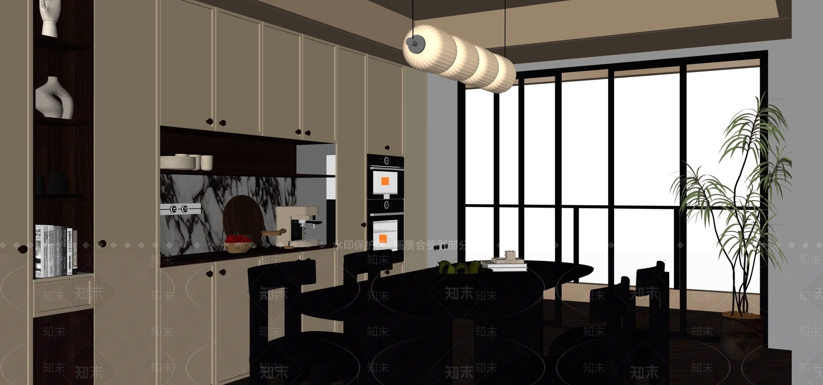 奶油风家居餐厅SU模型下载【ID:1233770613】