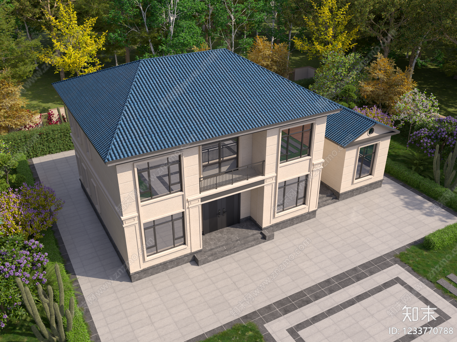 新中式别墅外观3D模型下载【ID:1233770788】