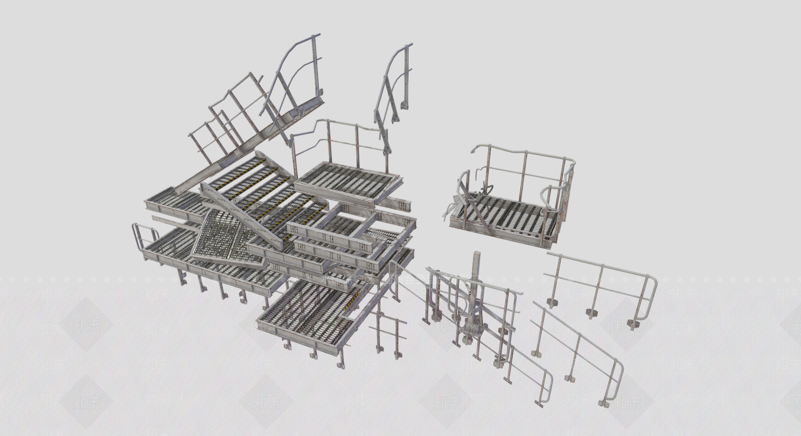 工业风三跑楼梯3D模型下载【ID:1233770872】