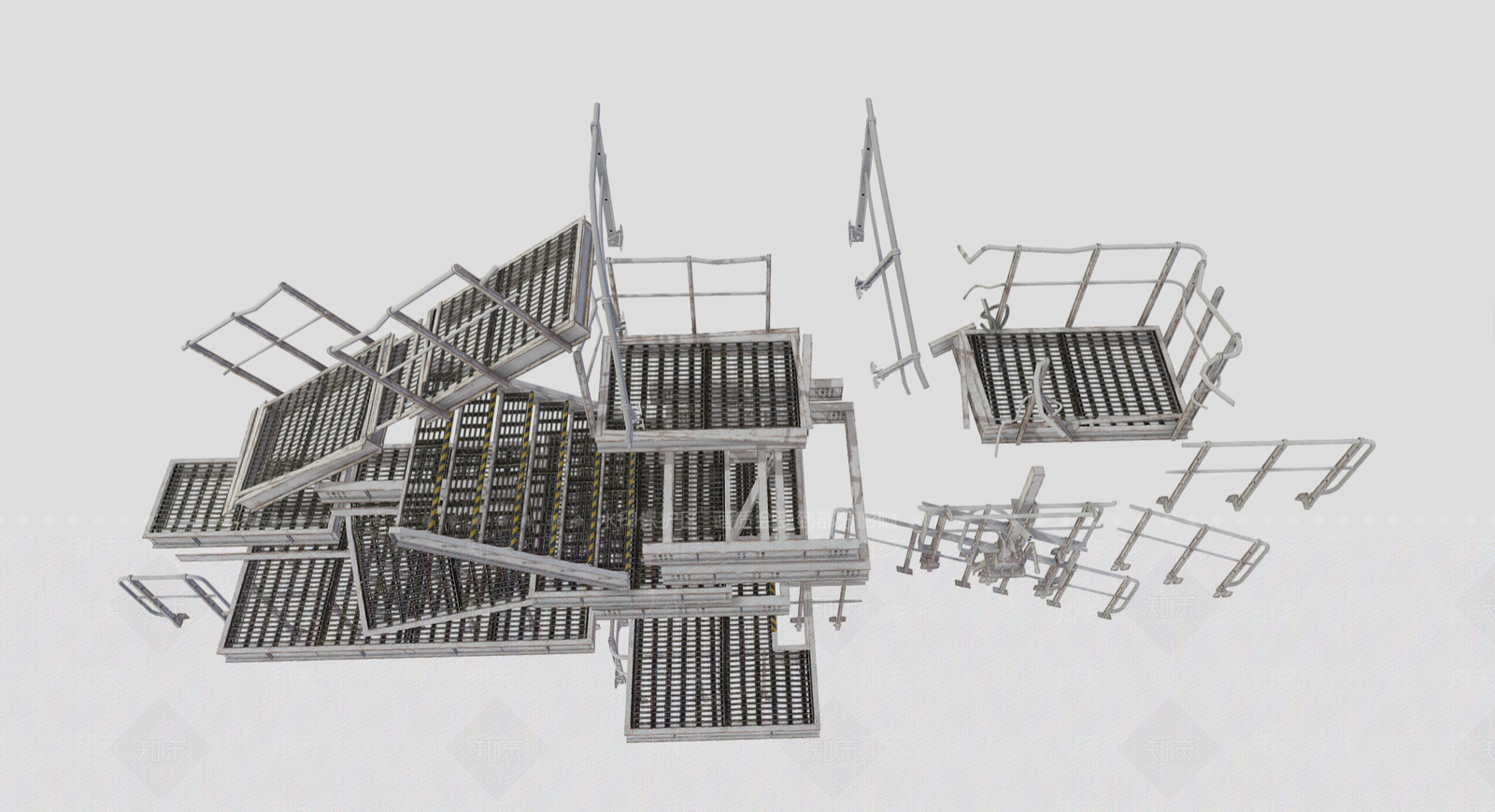 工业风三跑楼梯3D模型下载【ID:1233770872】