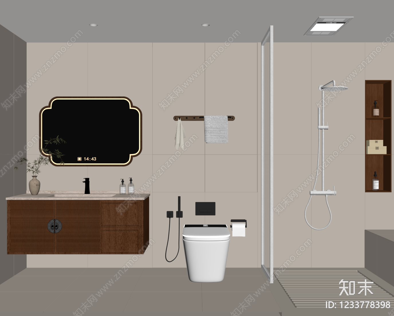 新中式卫生间SU模型下载【ID:1233778398】