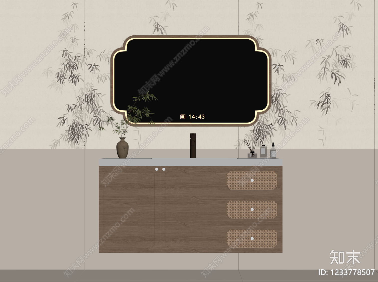 新中式浴室柜SU模型下载【ID:1233778507】