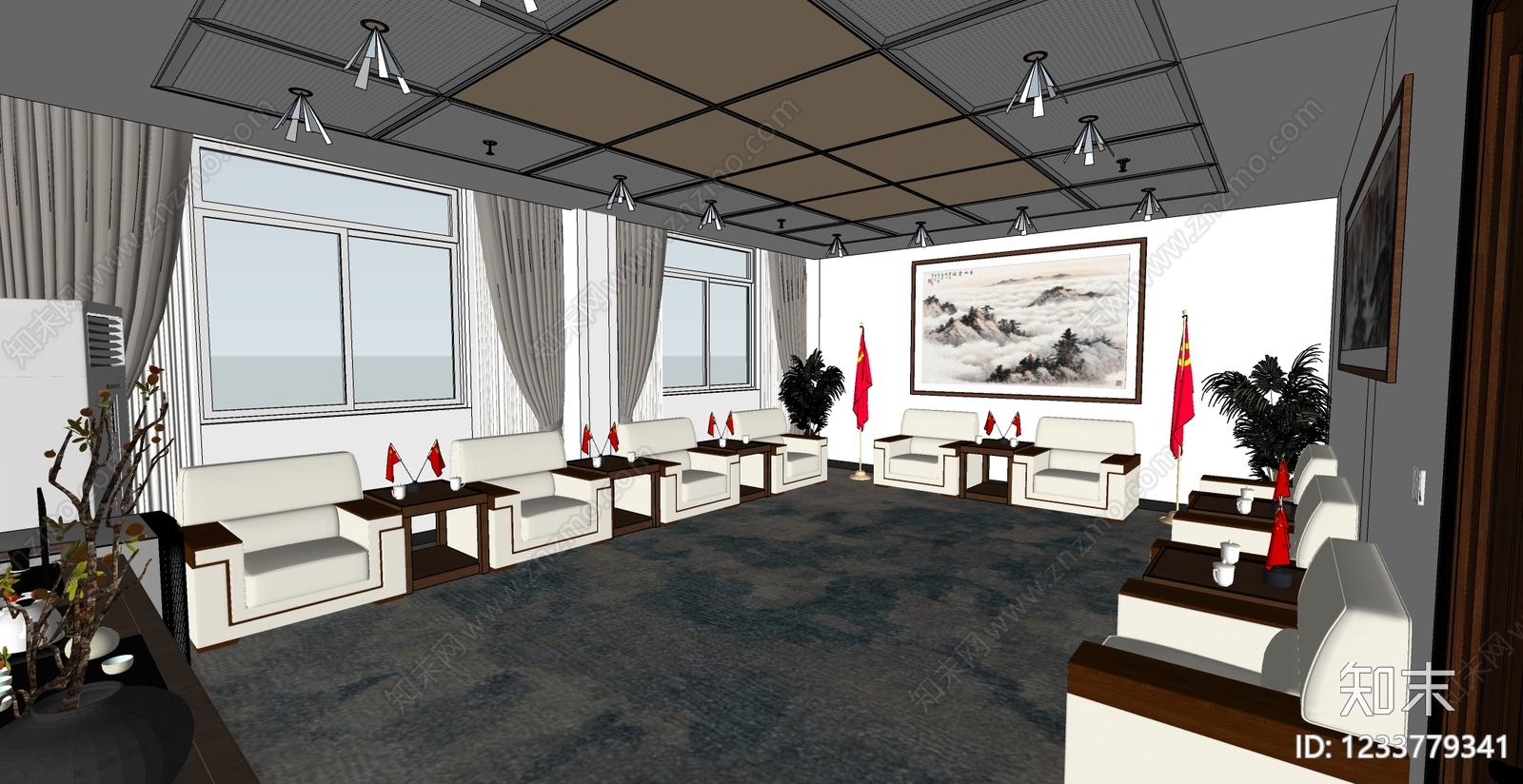 新中式接待室SU模型下载【ID:1233779341】