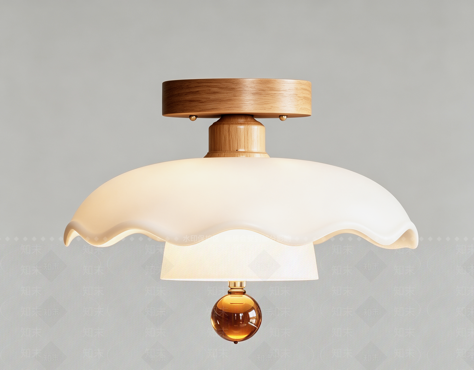 原木风儿童房吸顶灯3D模型渲染效果图