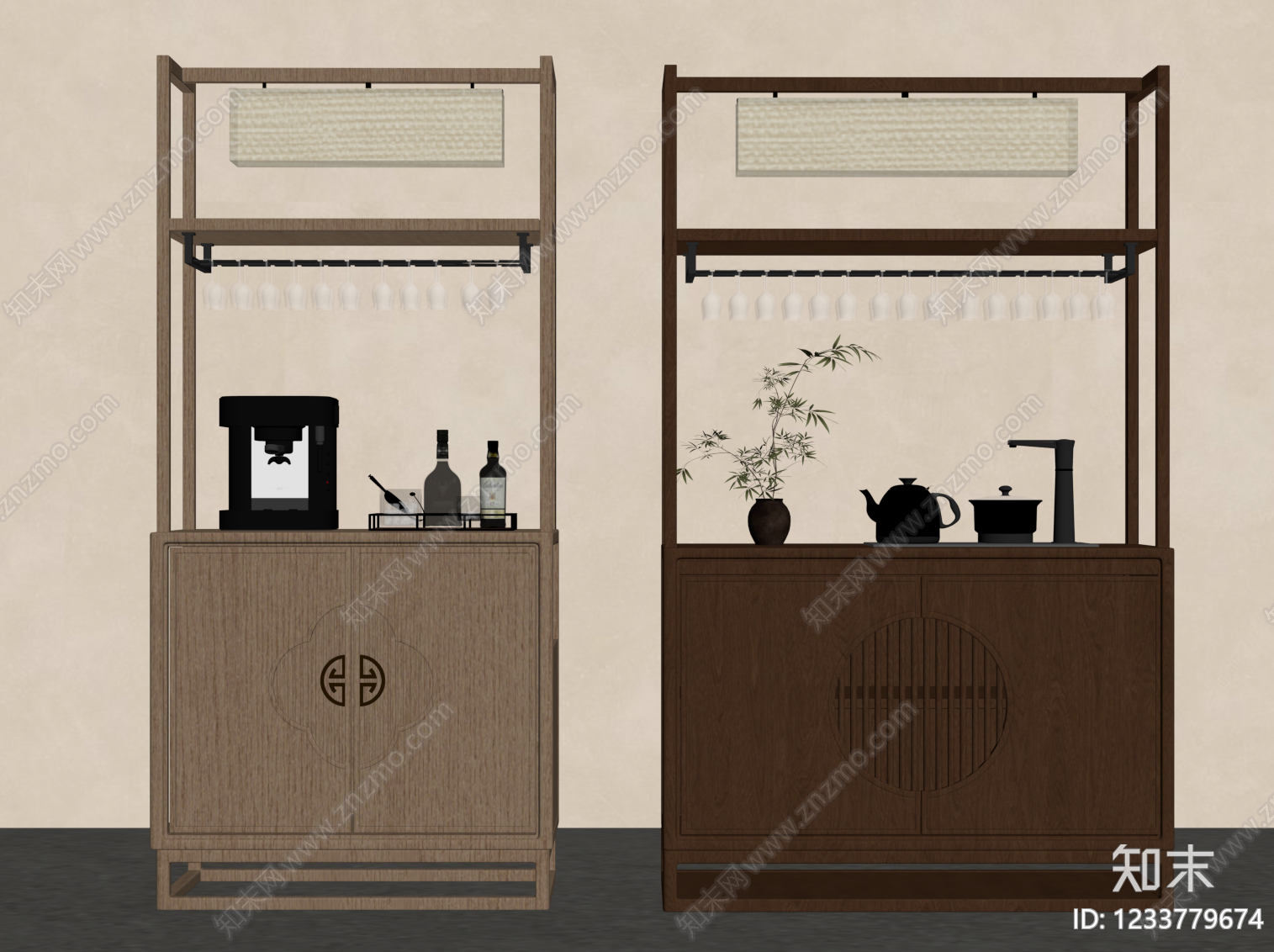 新中式餐边柜SU模型下载【ID:1233779674】