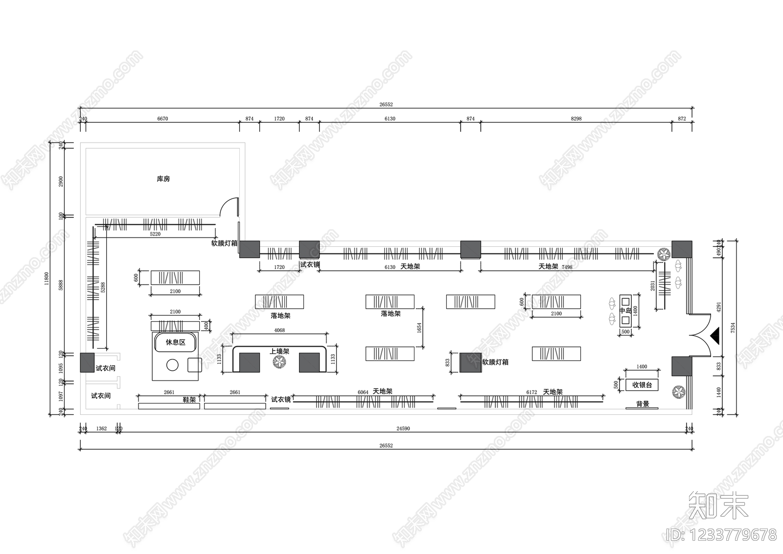服装店cad施工图下载【ID:1233779678】