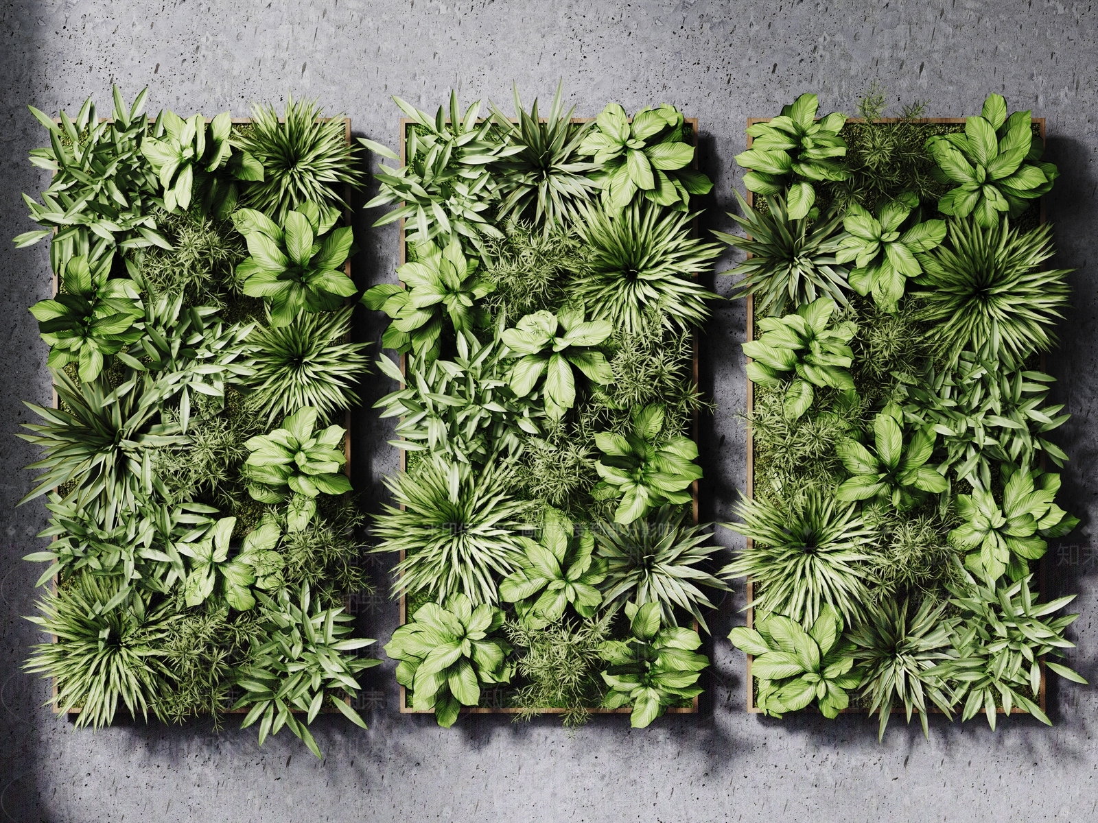工业风绿植墙3D模型渲染效果图