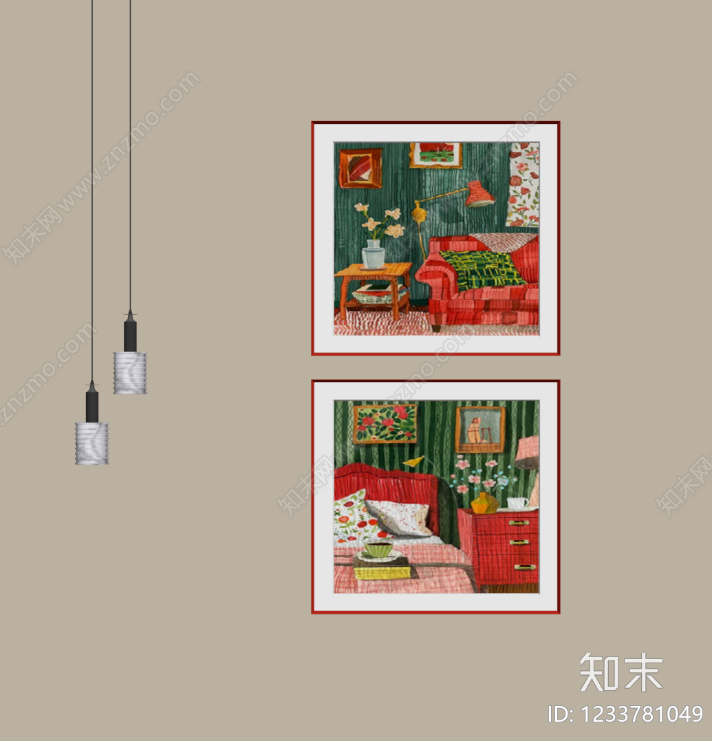 现代简约挂画组合SU模型下载【ID:1233781049】