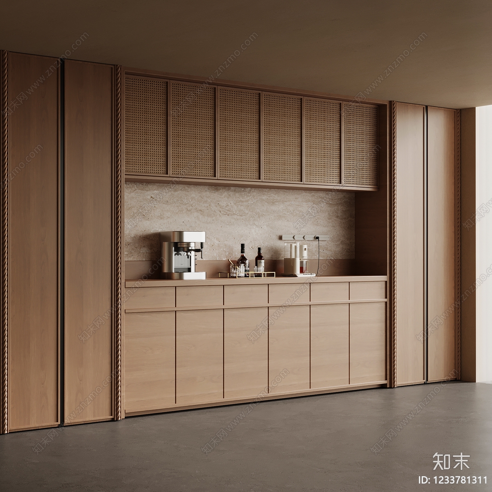 原木风餐边柜SU模型下载【ID:1233781311】