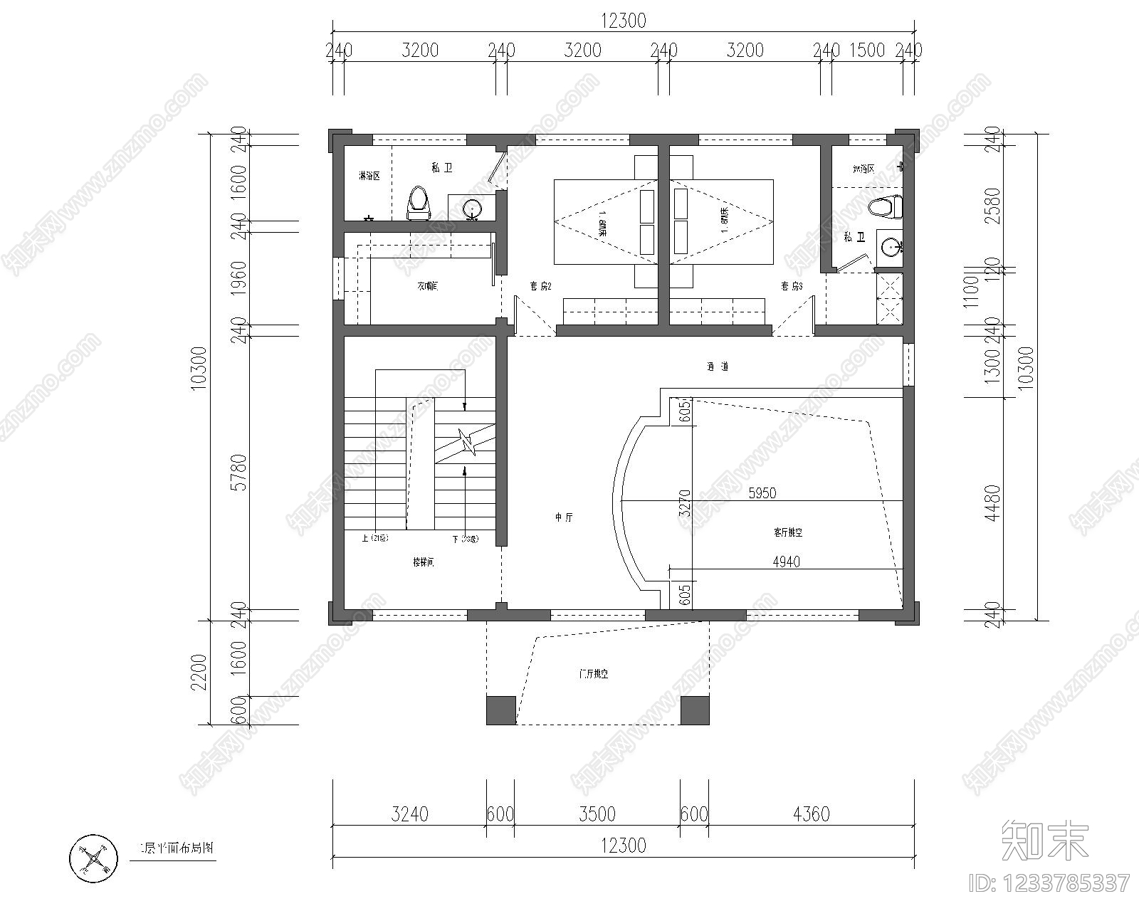 别墅建筑cad施工图下载【ID:1233785337】