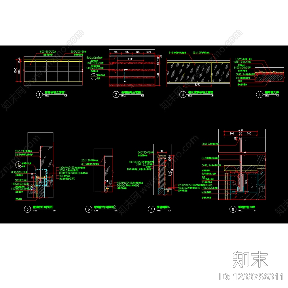 栏杆cad施工图下载【ID:1233786311】