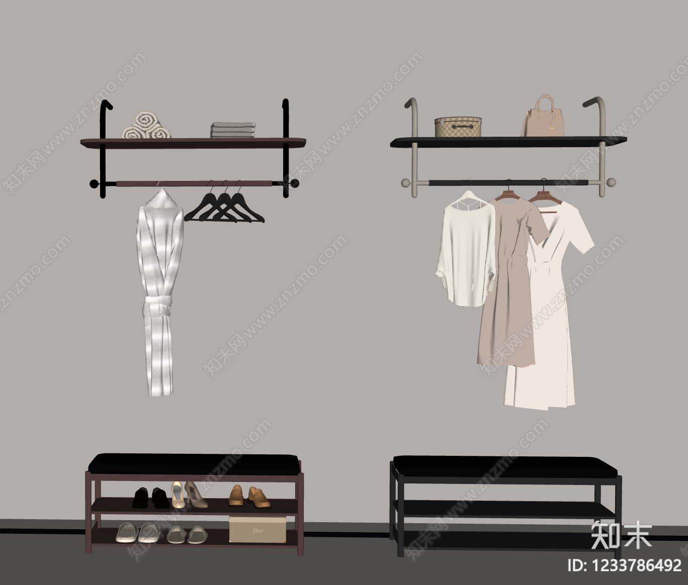 中古风晾衣架SU模型下载【ID:1233786492】