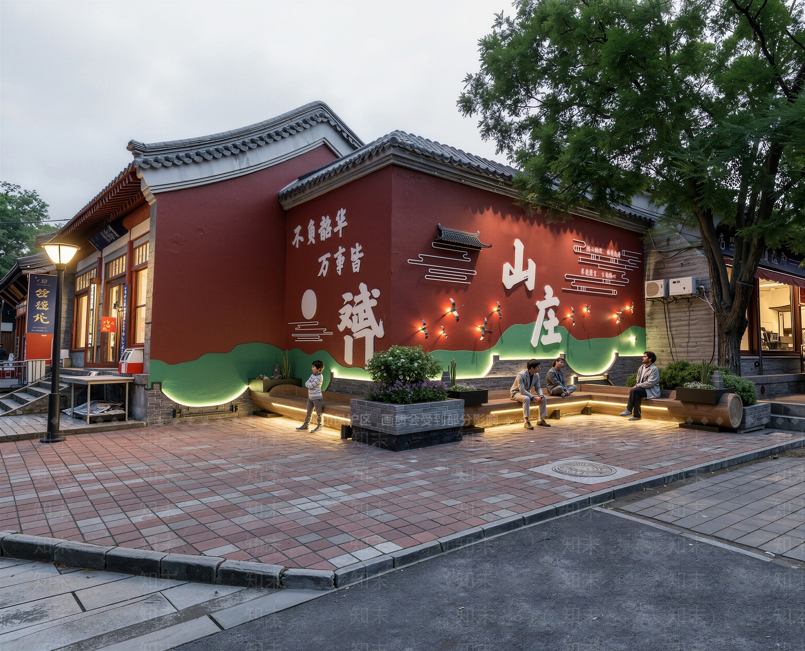 新中式景观景墙SU模型下载【ID:1233789401】