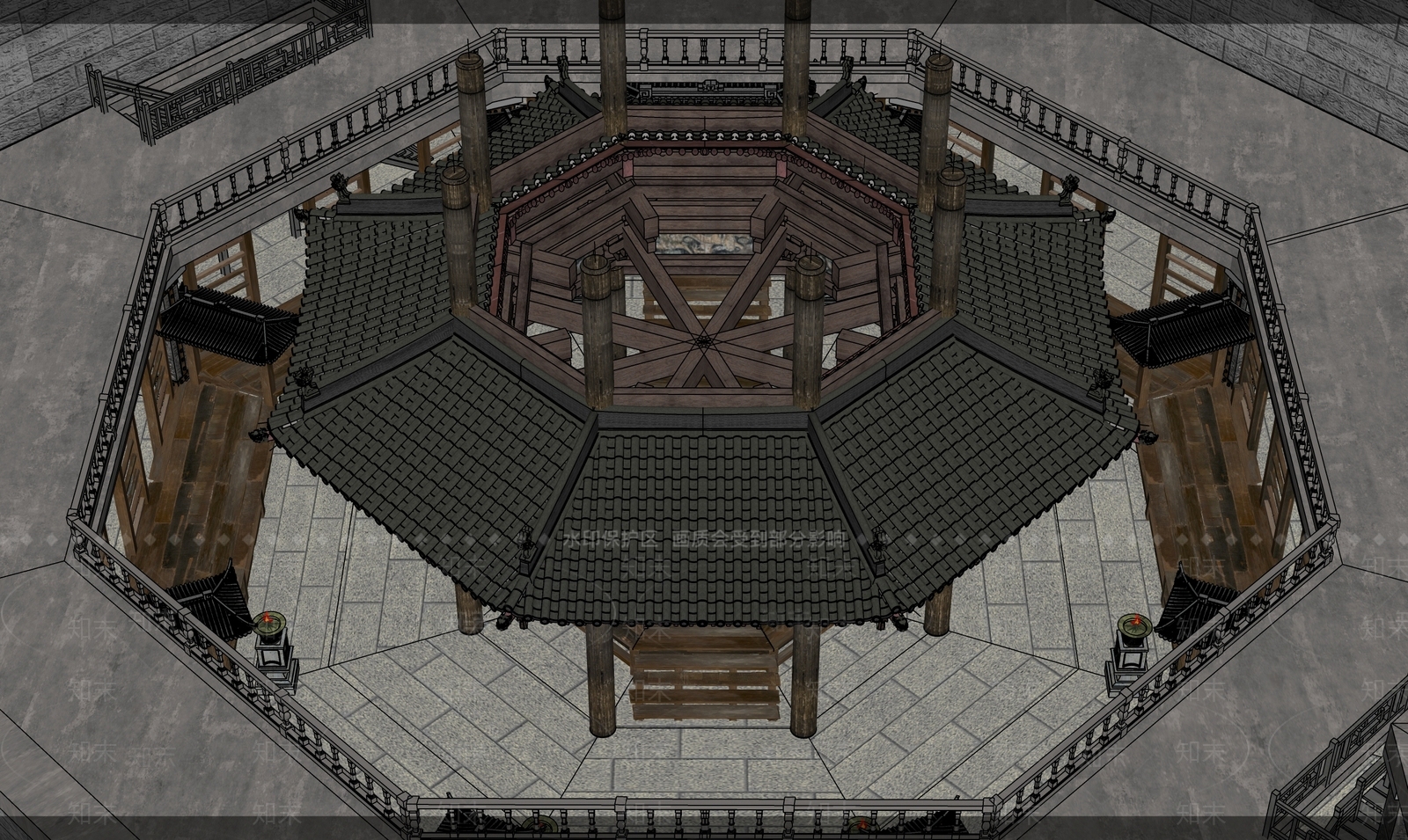 中式古建古建筑SU模型下载【ID:1233790164】