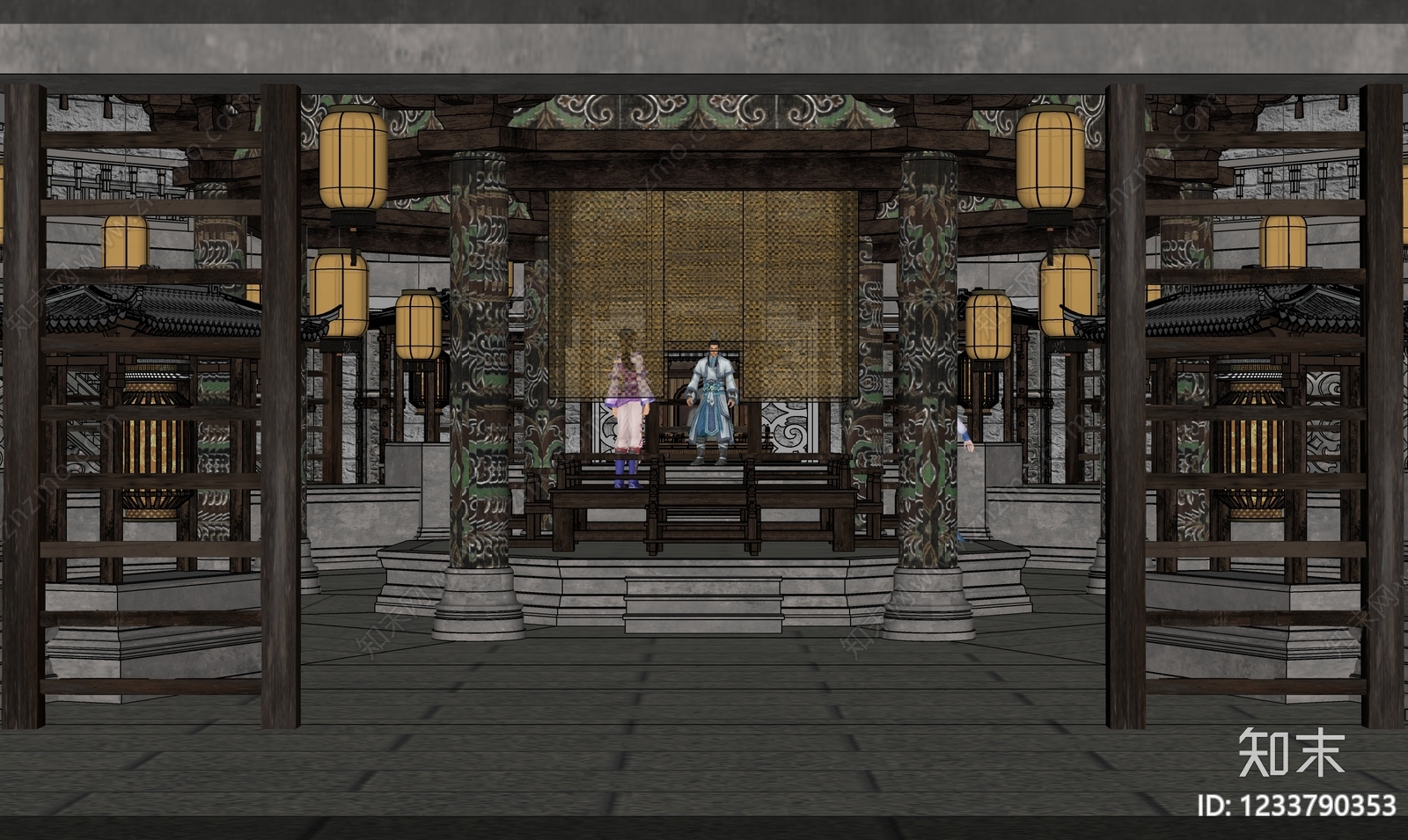 中式古建筑SU模型下载【ID:1233790353】