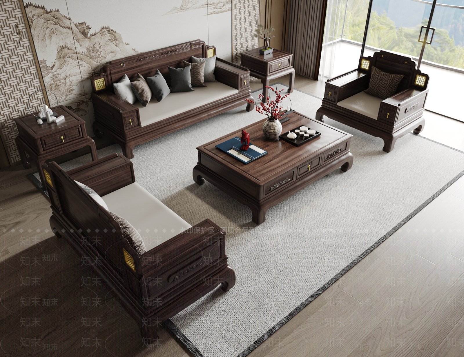 新中式沙发组合3D模型下载【ID:1233790806】
