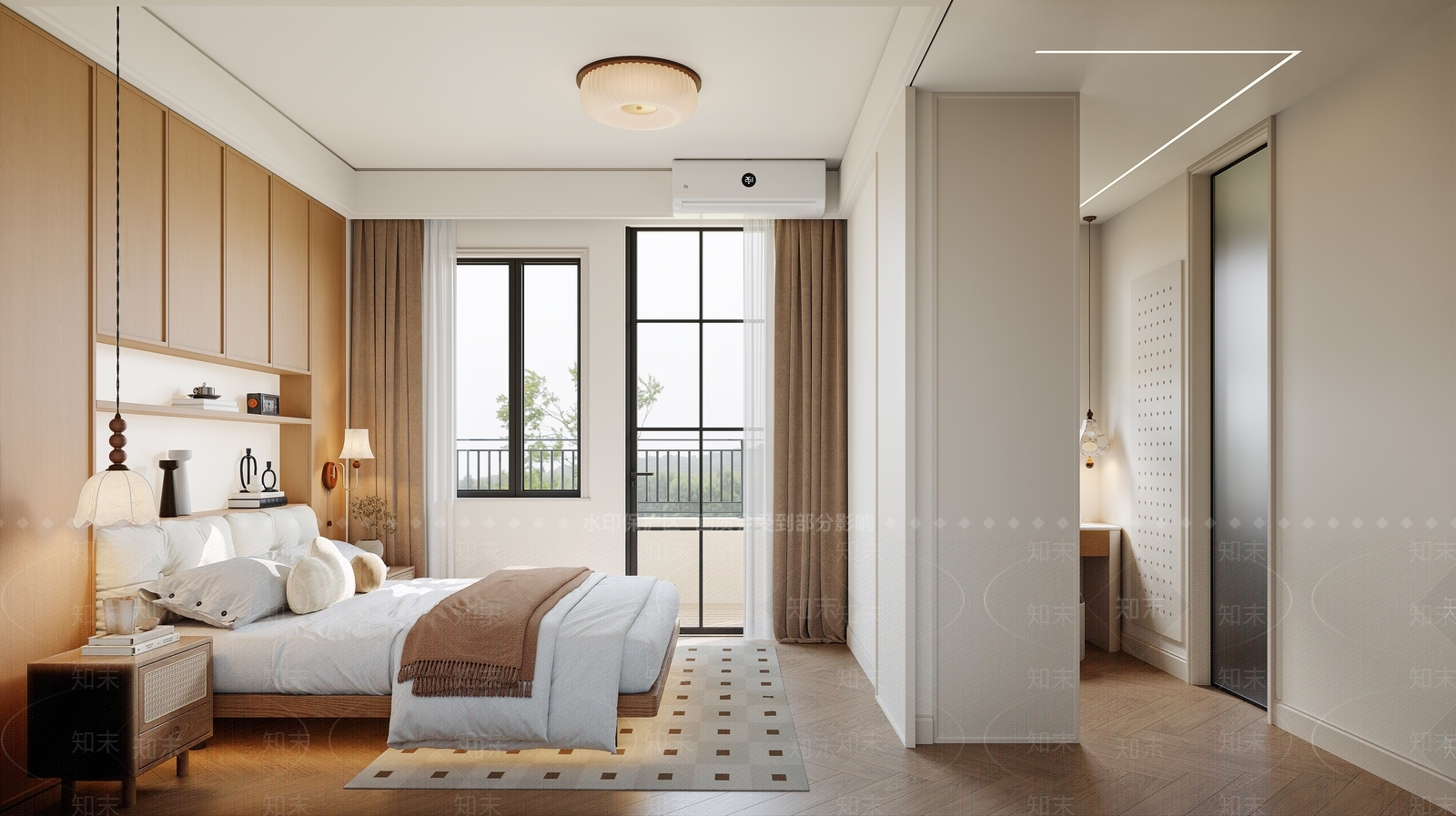 原木风家居卧室3D模型下载【ID:1233792190】