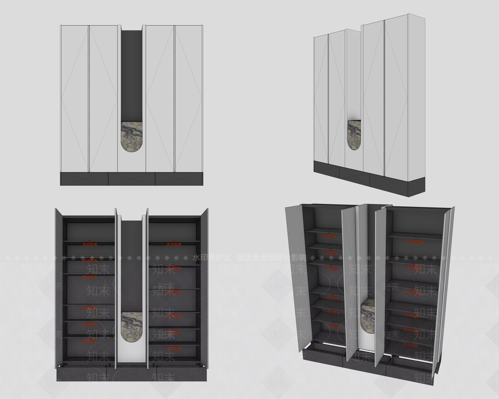 新中式鞋柜3D模型渲染效果图