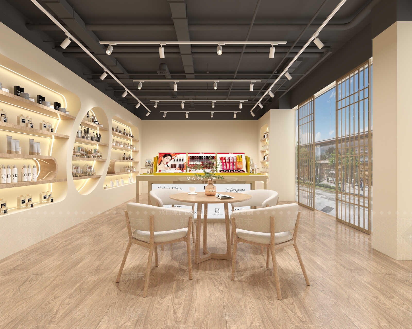 奶油风化妆品店3D模型渲染效果图