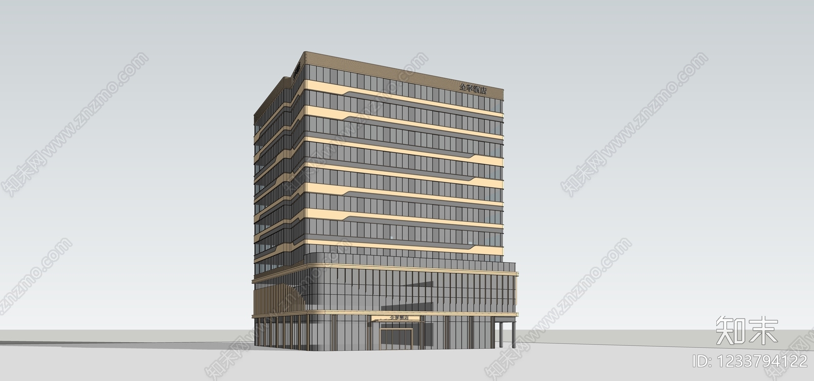 现代主义酒店建筑SU模型下载【ID:1233794122】
