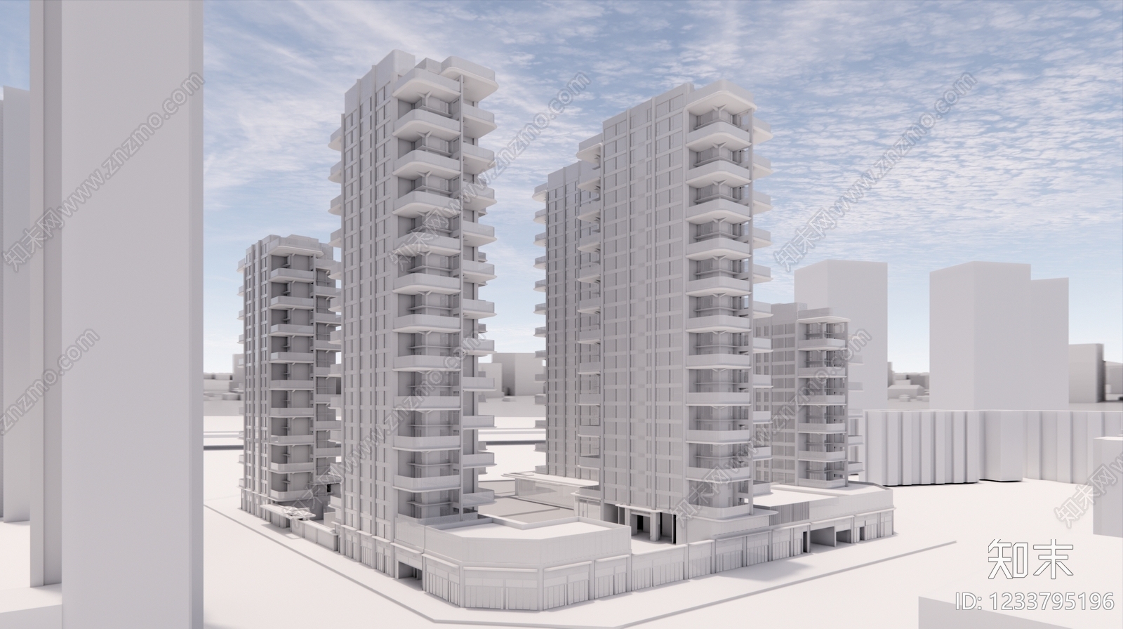 现代主义小高层住宅楼SU模型下载【ID:1233795196】