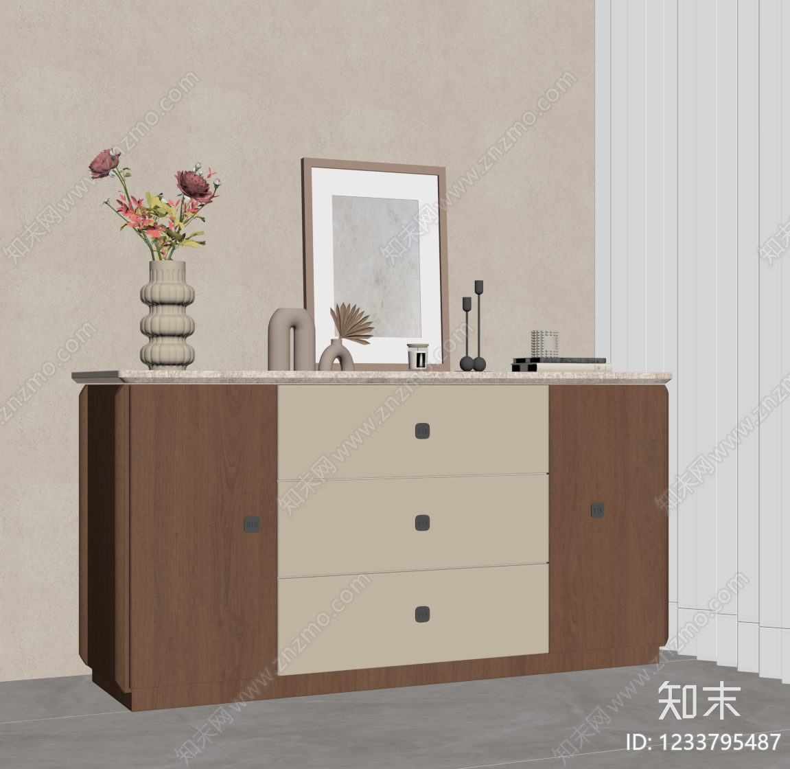 中古风玄关柜SU模型下载【ID:1233795487】
