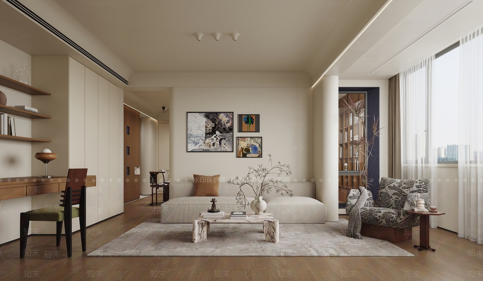 奶油风家居客厅3D模型下载【ID:1233797261】