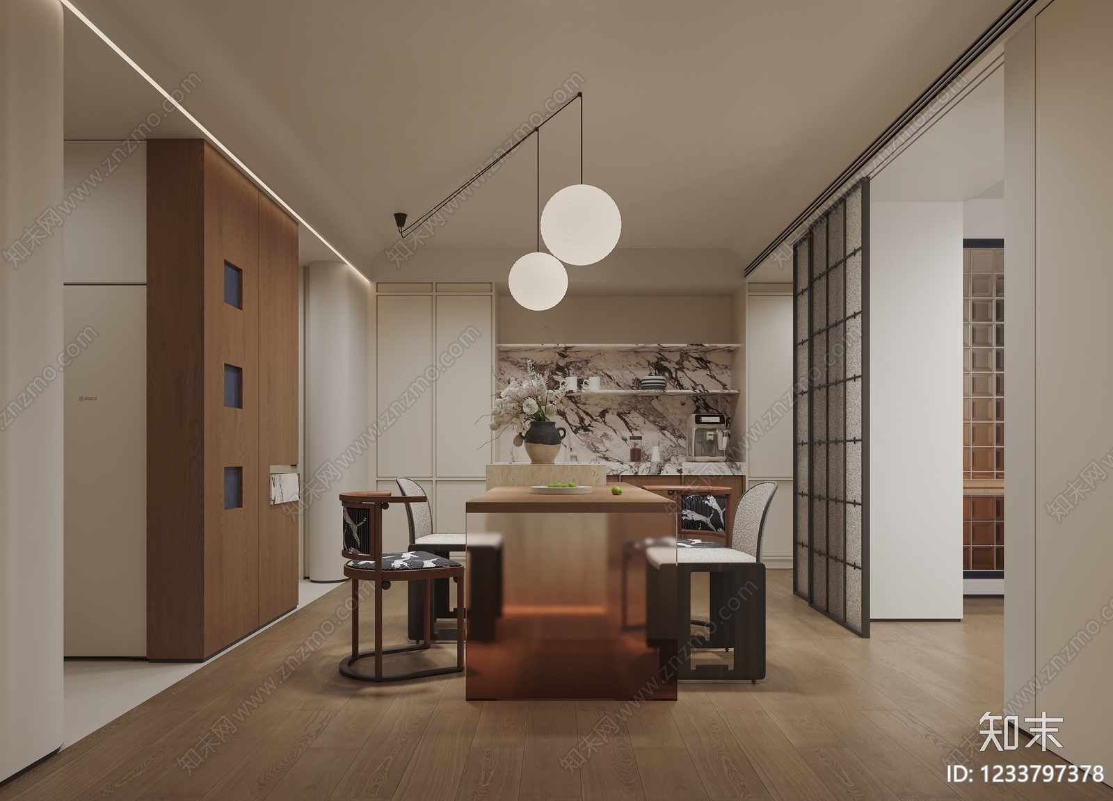 中古风岛台餐厅3D模型下载【ID:1233797378】