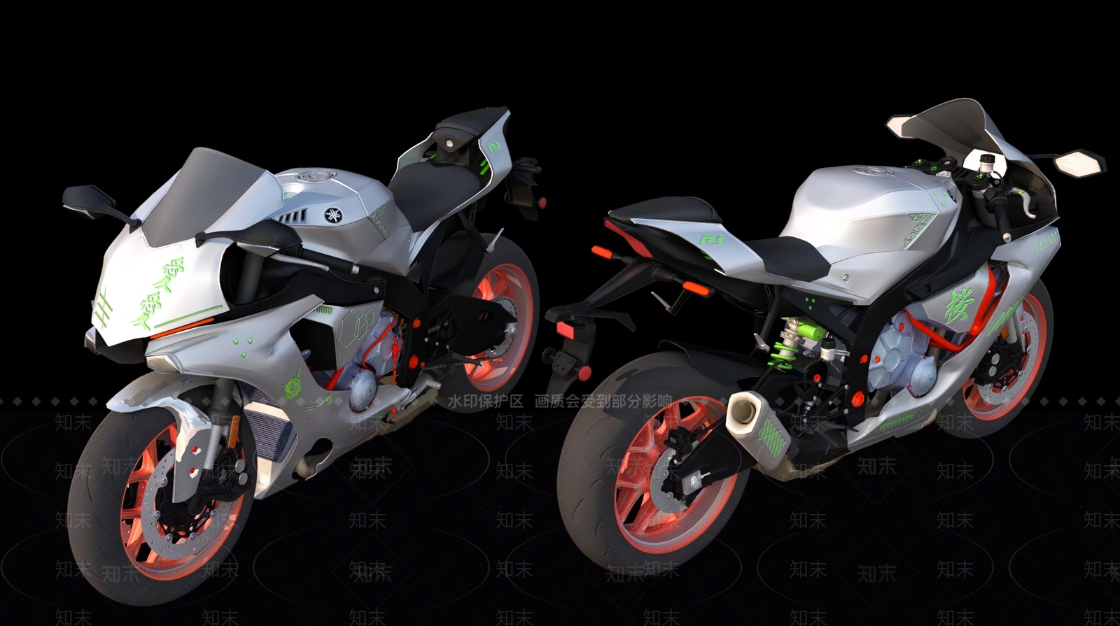 摩托车3D模型渲染效果图