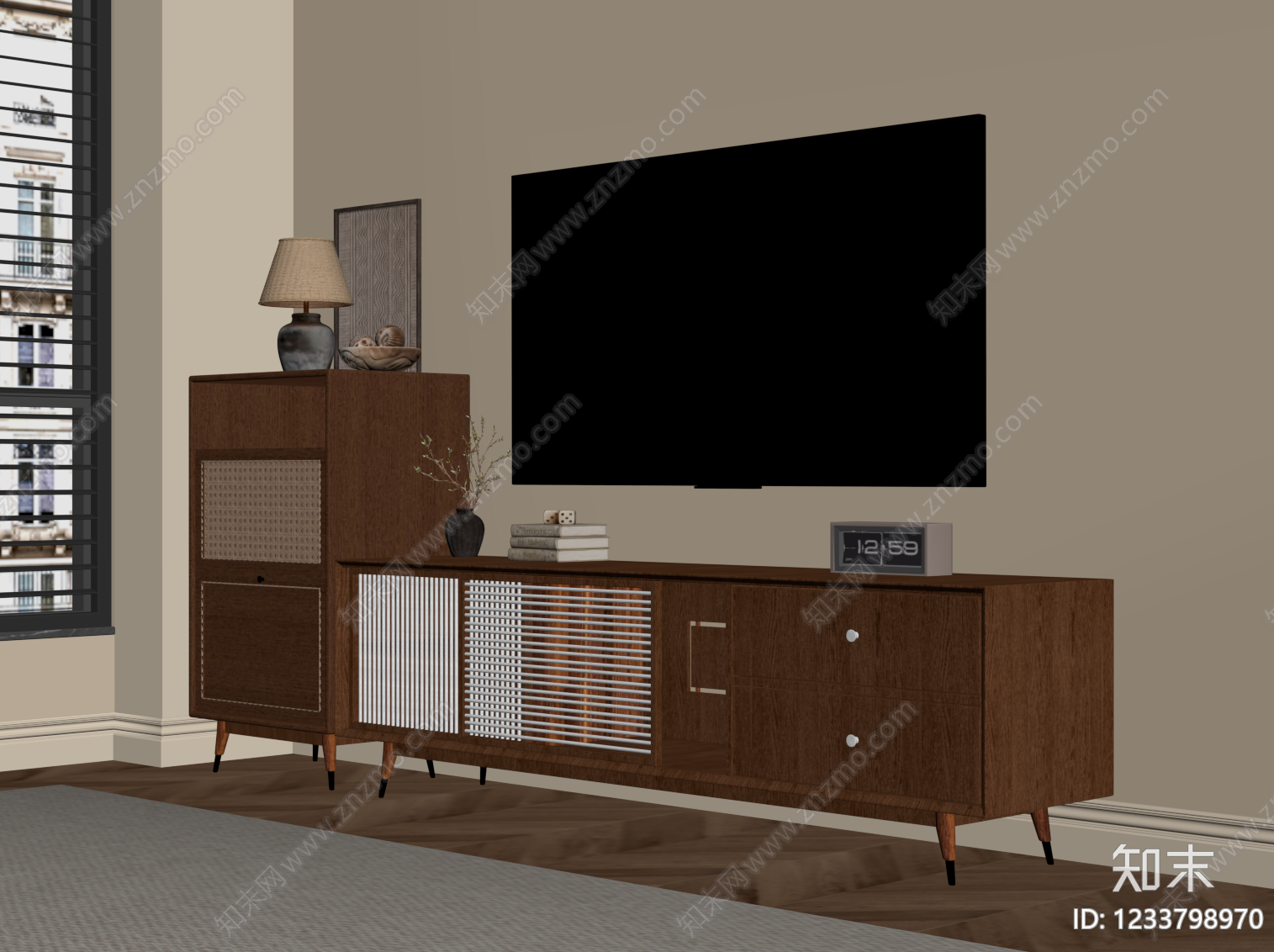 中古风电视柜SU模型下载【ID:1233798970】